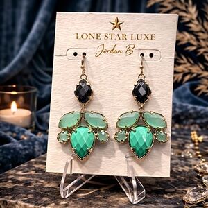 Kendra Scott Vani Drop Earrings Green Mix Gold Statement Dangle RARE